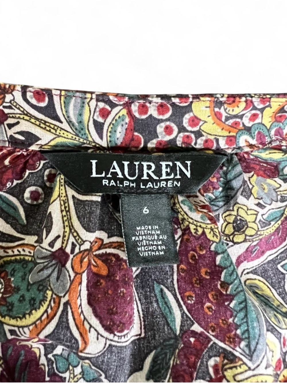 Lauren Ralph Lauren burgundy floral and paisley cotton voile tiered midi dress - Picture 5 of 7